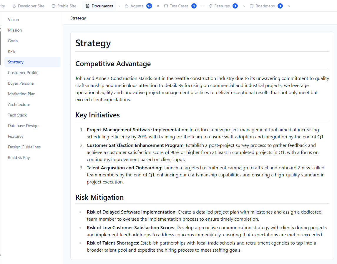 Strategy documents generated.